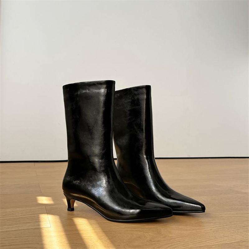 Fashion New Autumn Winter Split Leather Women Boot Shoes for Women Pointed Toe Mid-calf Boots Fashion Boots Handmade Zapatos De Mujer
