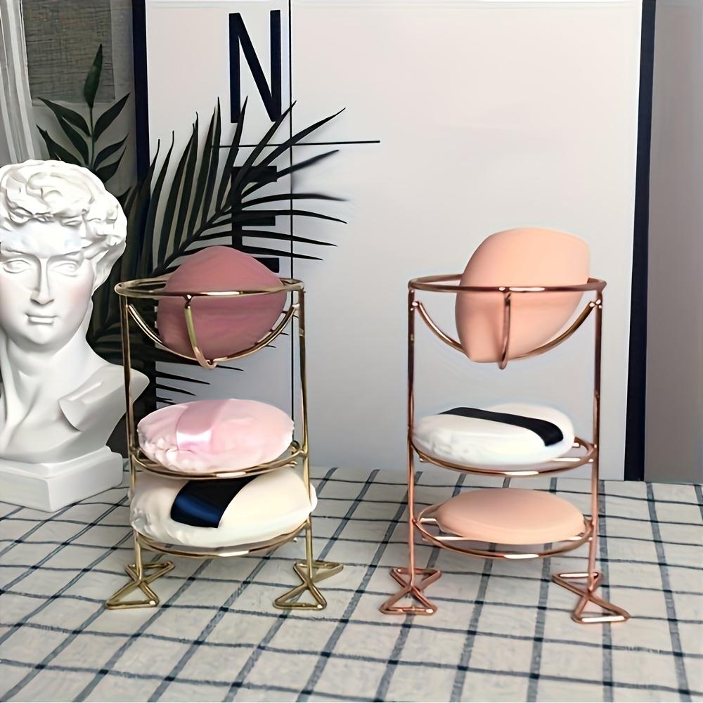1pc Stainless Steel Makeup Sponge Holder, 3-Tier Cosmetic Storage Rack, Polished Finish, Freestanding Beauty Blender Organizer