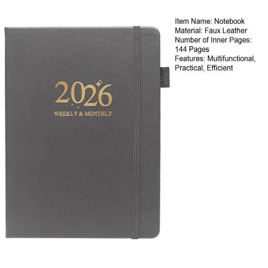 2026 Planner A5 Notebook 144 Sheets Hardcover Daily Journal Calendar Multifunctional Work-Life Balance Schedule for Travel College Home