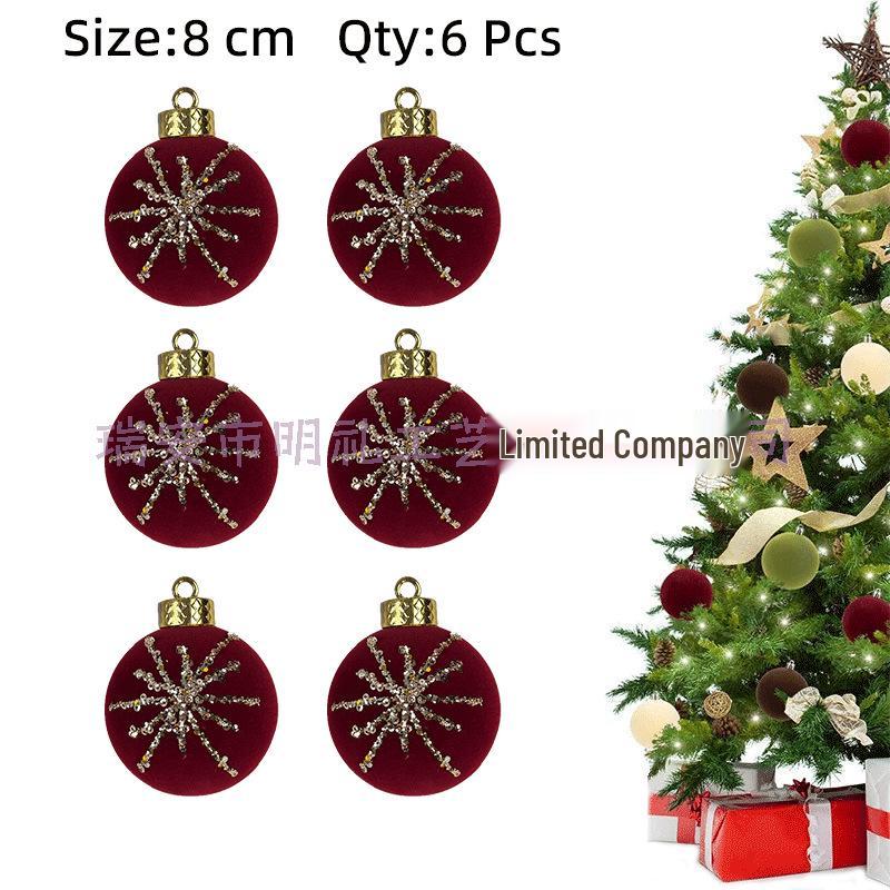 

8cm Flocked Christmas Ball Ornament Set - PET Plastic Gift Box for Tree Decorations
