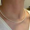 Zhuji Freshwater Pearl Clavicle Chain: 3-4mm Flawless Aurora Pearls with Sterling Silver Clasp - Versatile Summer Jewelry.