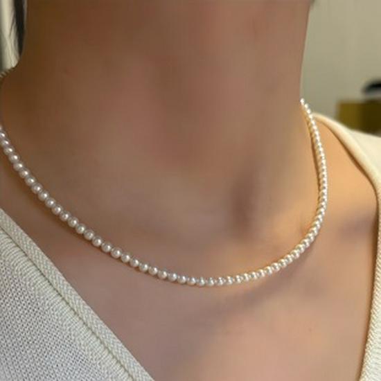 Zhuji Freshwater Pearl Clavicle Chain: 3-4mm Flawless Aurora Pearls with Sterling Silver Clasp - Versatile Summer Jewelry.