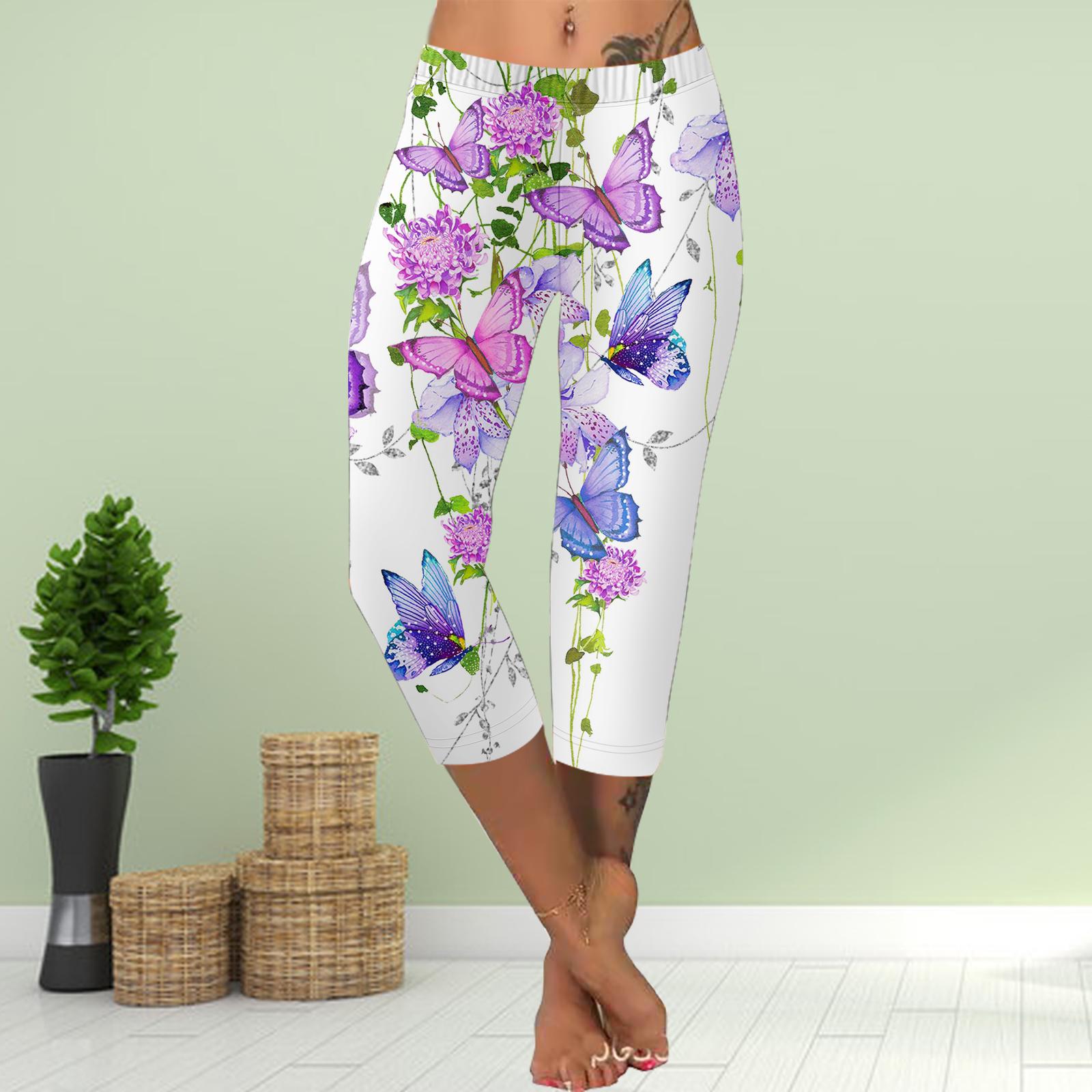 

Штани Літні Короткі Легінси Укорочені Вузькі Штани Великого Розміру Легінси Жіночі Слім 3D Фіолетові Штани з Гарним Принтом Метеликів XS фіолетовий