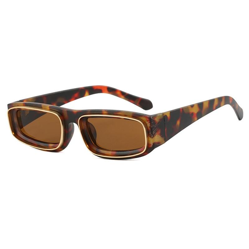 New Retro Narrow Frame Rectangular Women Sunglasses Personality Brand Leopard Camouflage Design Outdoor Men Glasses Uv400
