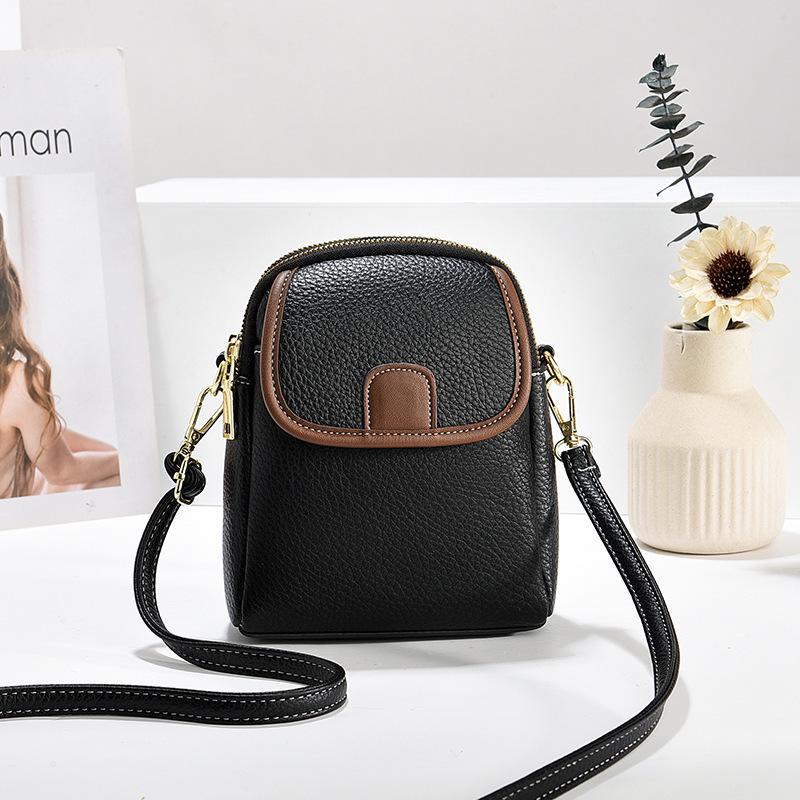 2025 Summer Korean Style Lychee Color Block Phone Crossbody Bag