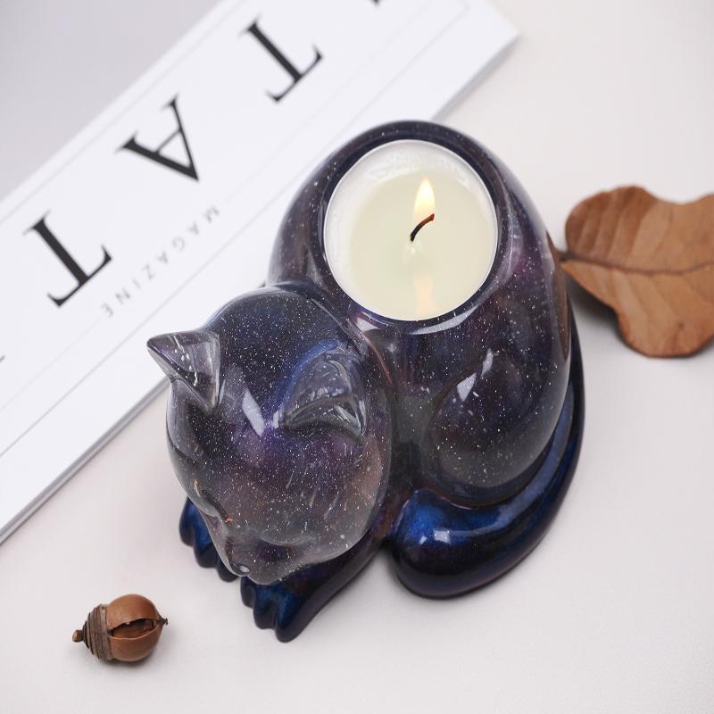 Sleeping Cat Memorial Silicone Mold For Resin Cat Candle Holder Animal Keepsake Sympathy Gift