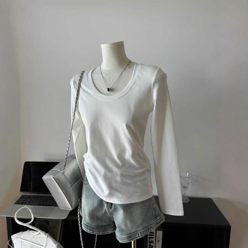 Basic collar, shoulder slim-fitting bottoming shirt, women's spring simple inner top, white long-sleeved shirt