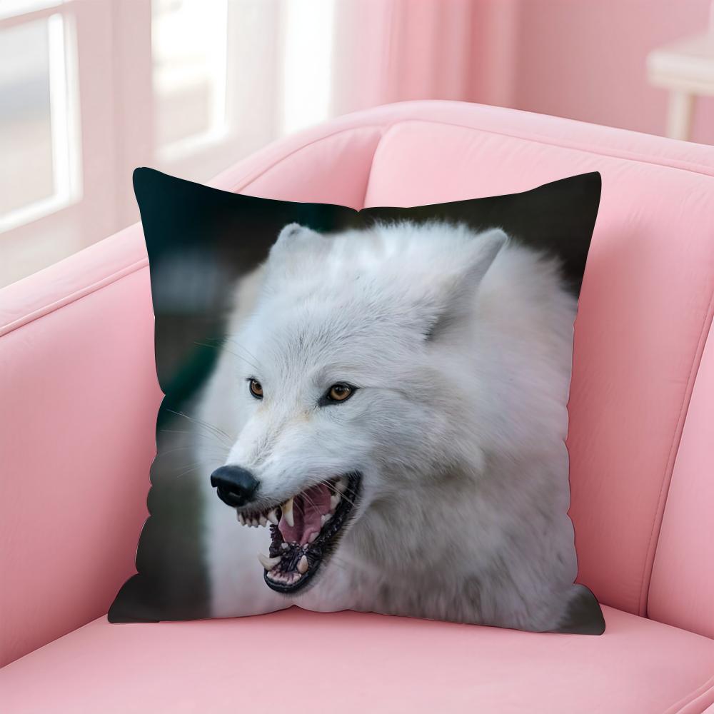 Majestic Animal Art White Wolf Cushion Cover Pillowcase Short Plush Invisible Zipper Room Sofa Cushion Cover