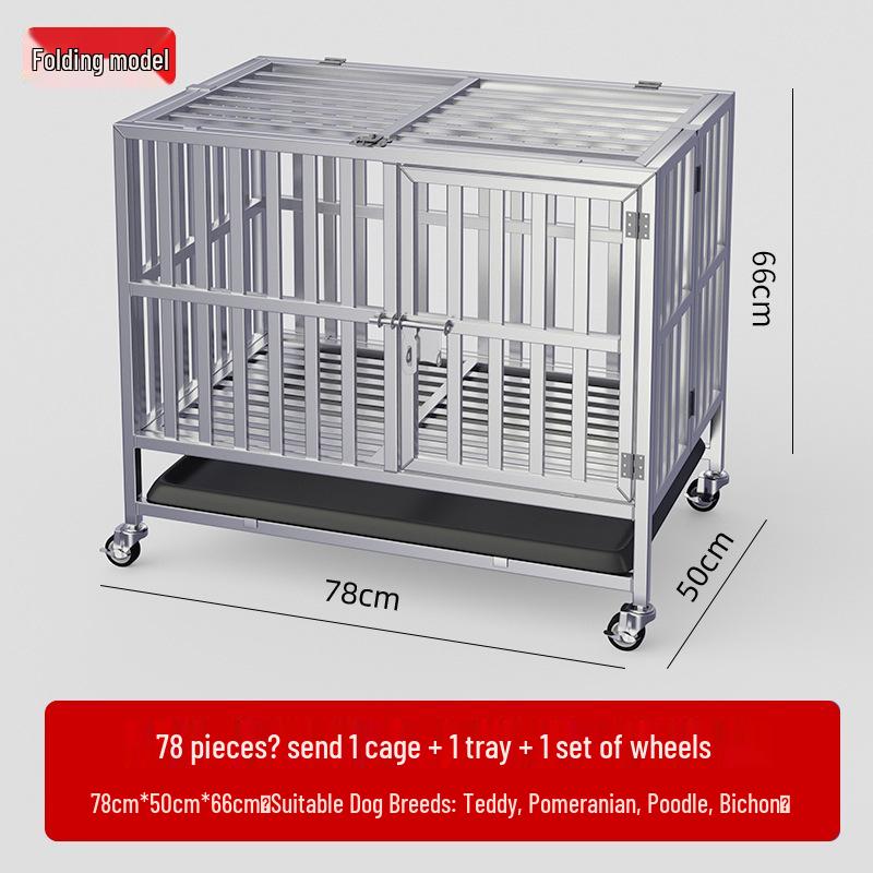 Stainless Steel Dog Cage with Toilet, for Small to Large Breeds, Full Square Tube Design, Suitable for Golden Retrievers.