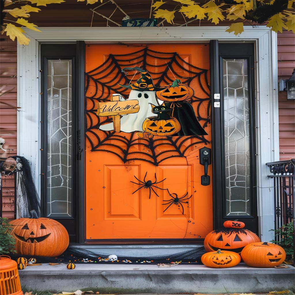 Halloween Welcome Sign Skeleton Wreath Wooden Halloween Party Decorations
