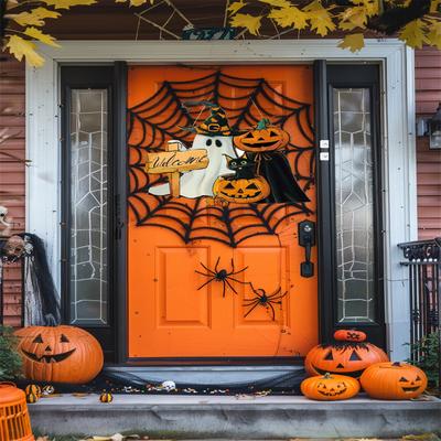 Halloweenská uvítací cedule Kostra Věnec Dřevěné Halloweenské párty dekorace
