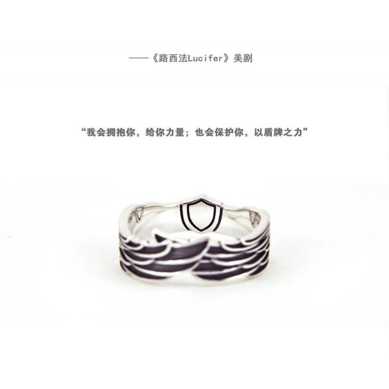 Adjustable Open Ring Set Couples Vintage Angel Wing Design Unisex Retro Geometric Jewelry