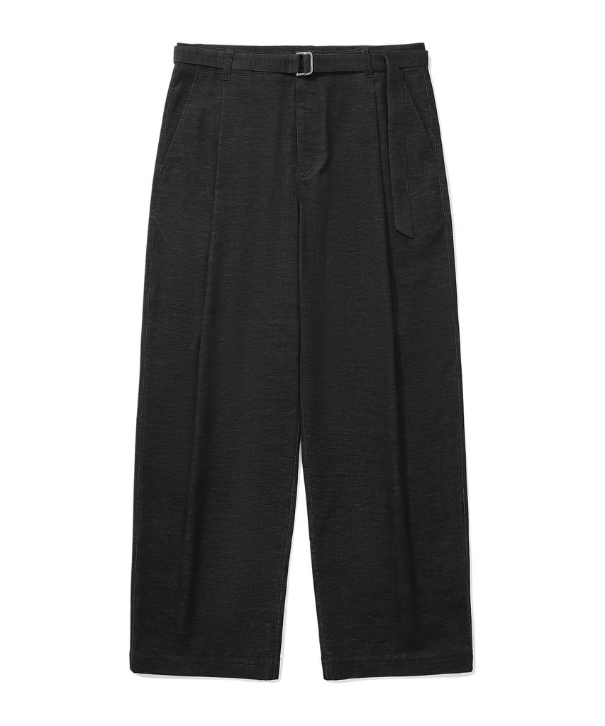 COVERNAT Moleskine One-Pleat Wide Fit Belted Pants Charcoal