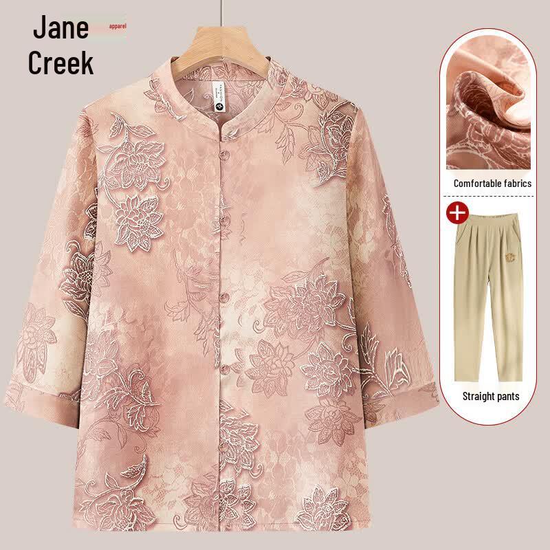 Elderly Women s New Chinese Style Floral Summer Blouse 4XL