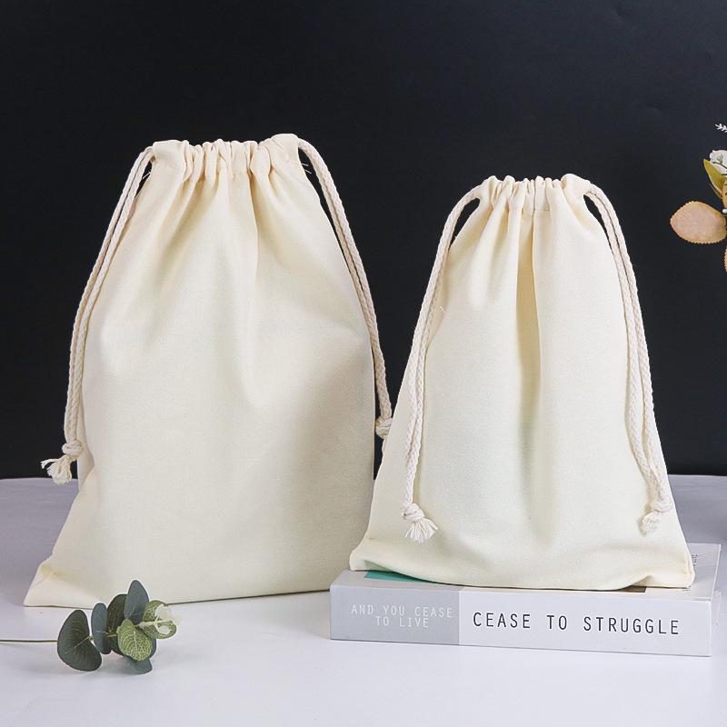 Customizable Thick Canvas Drawstring Bag - Festival Souvenir, Wear-Resistant, Small Size, White Cotton