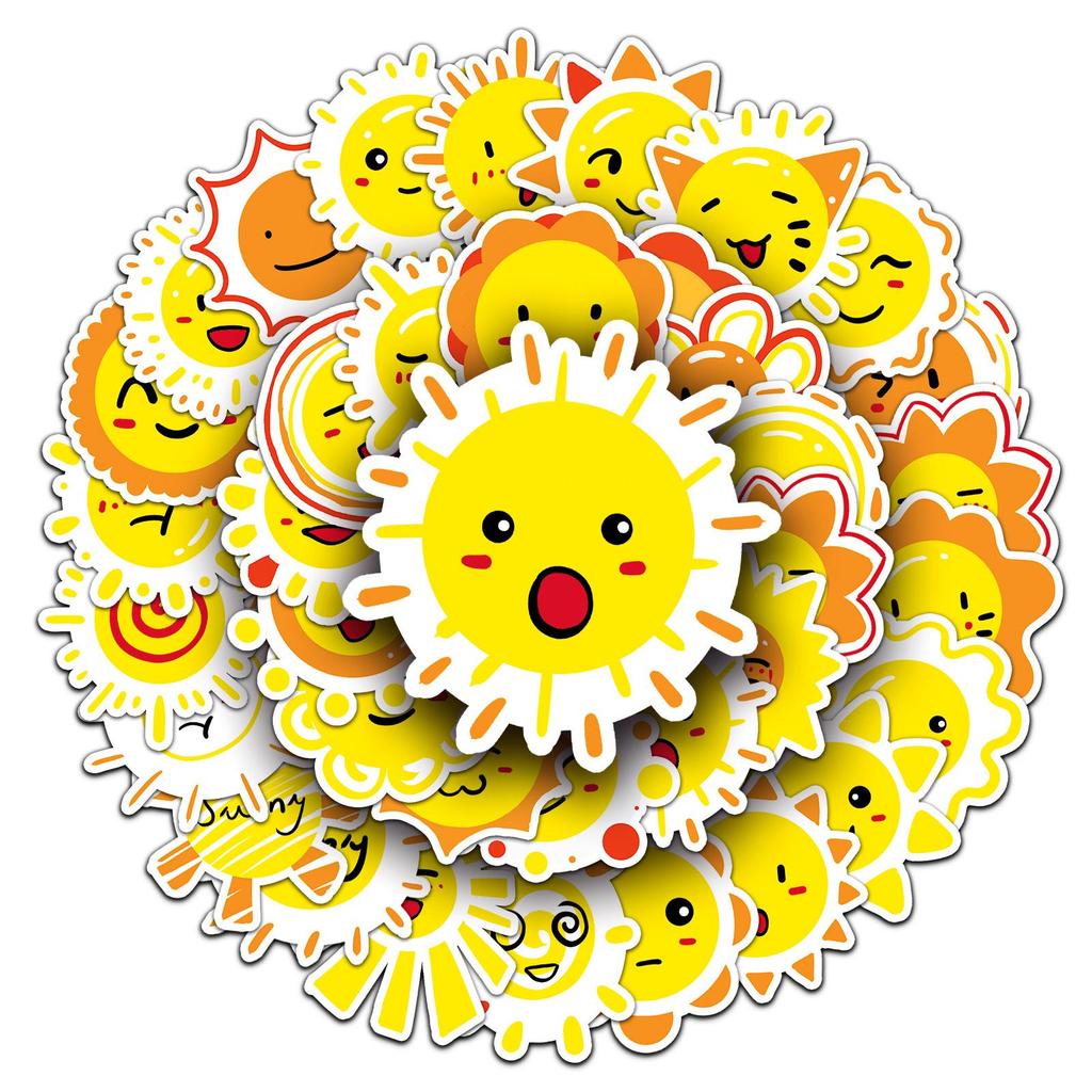 50PCS Cartoon Sun Stickers - Happy Children’s Waterproof Decor for Phone Cases & Notebooks