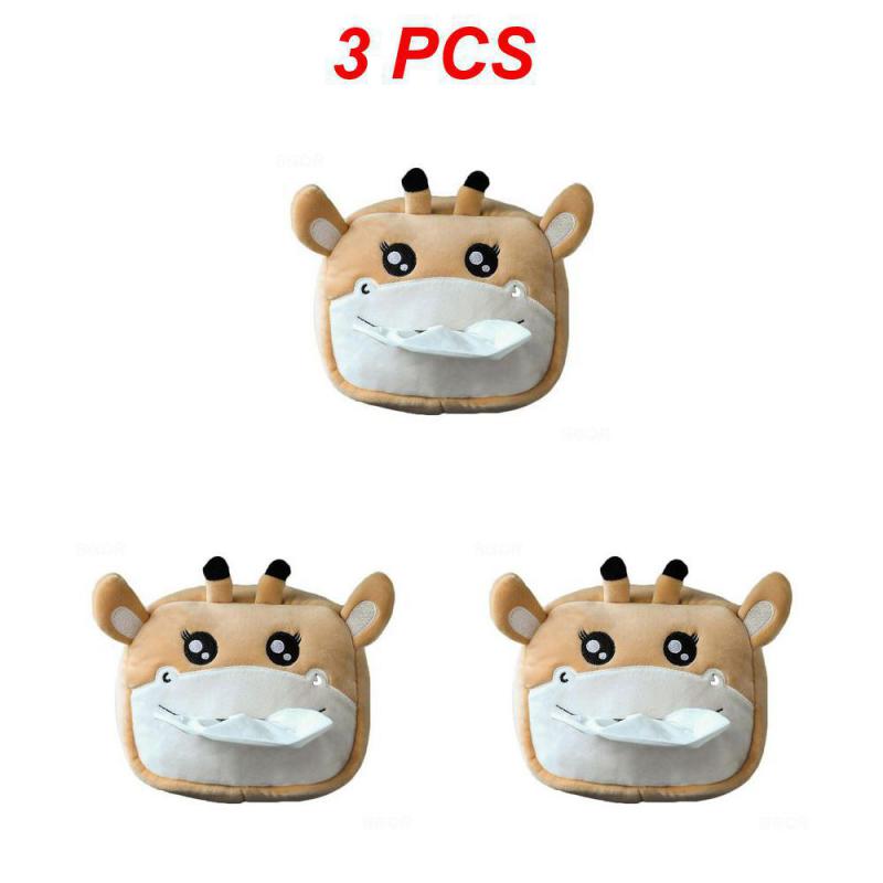 2/3/4 stk Søt Tegneserie Bil Tissueboks Plysj Serviett Holder Universal Auto Hjem Rom Papir Etui Dyredekorasjon Brakett