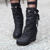 European and American fashion short boots wedge heel high heel women's boots sweet lace belt lady shoes trick