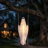 Halloween Tree Hanging Swinging Ghost Decoration, LED Light Up Large Spooky Outdoor Party Decorations with Remote Control for Outside Garden