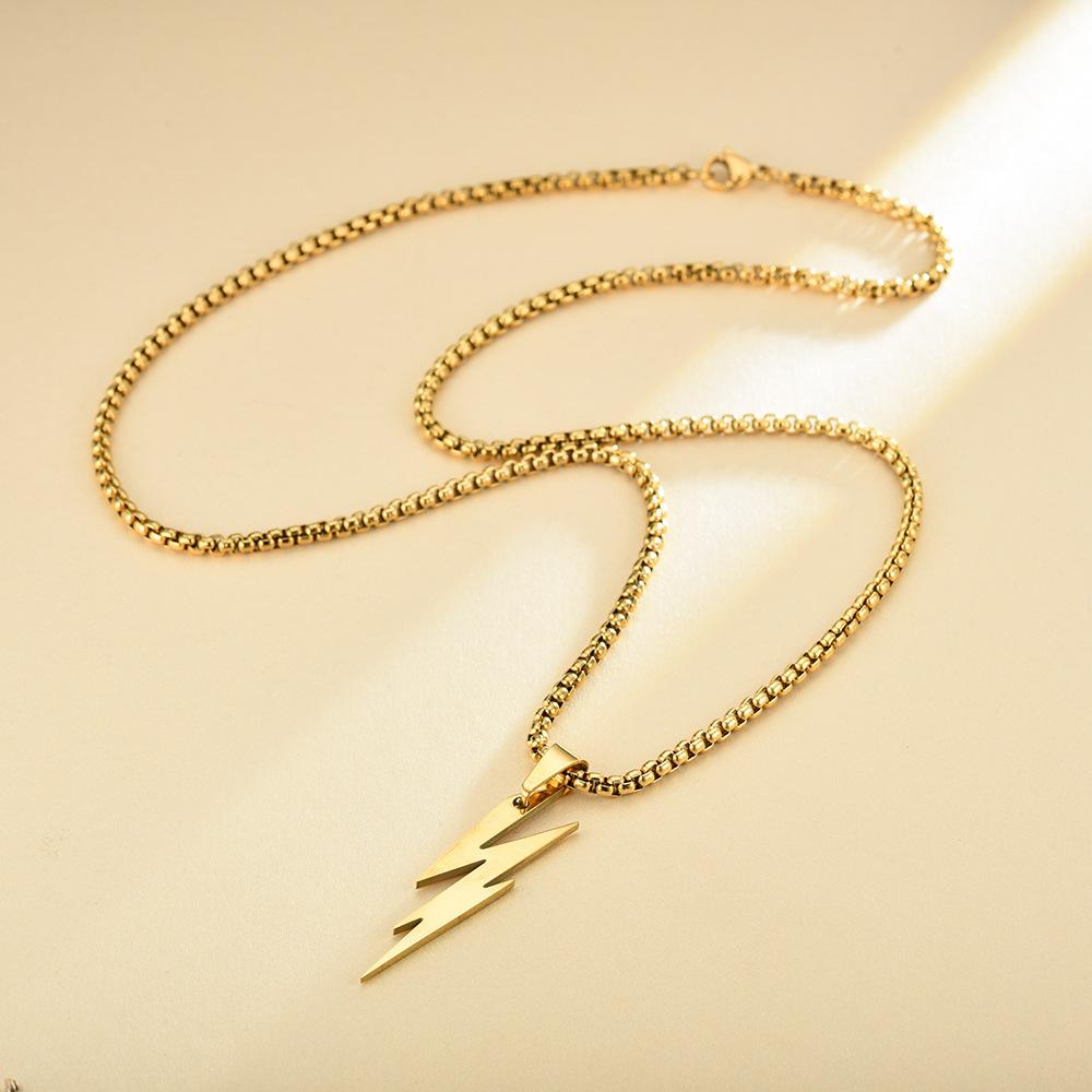 Men's Titanium Steel Lightning Pendant Square Pearl Necklace Hip Hop Fashion Accessory