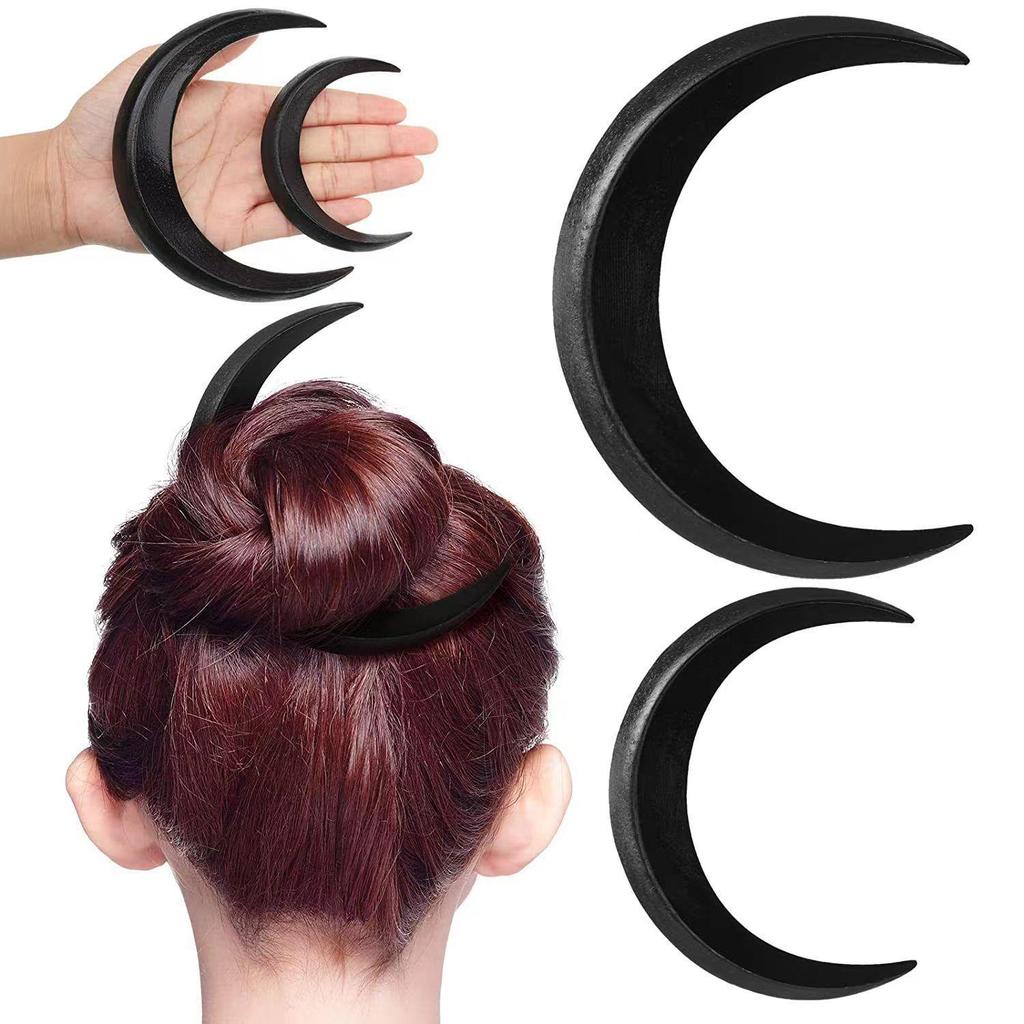 Crescent Moon Rubber Wood Hairpin: Hanfu Headdress, Ancient Style Hair Accessory, Simple Bun Tool.