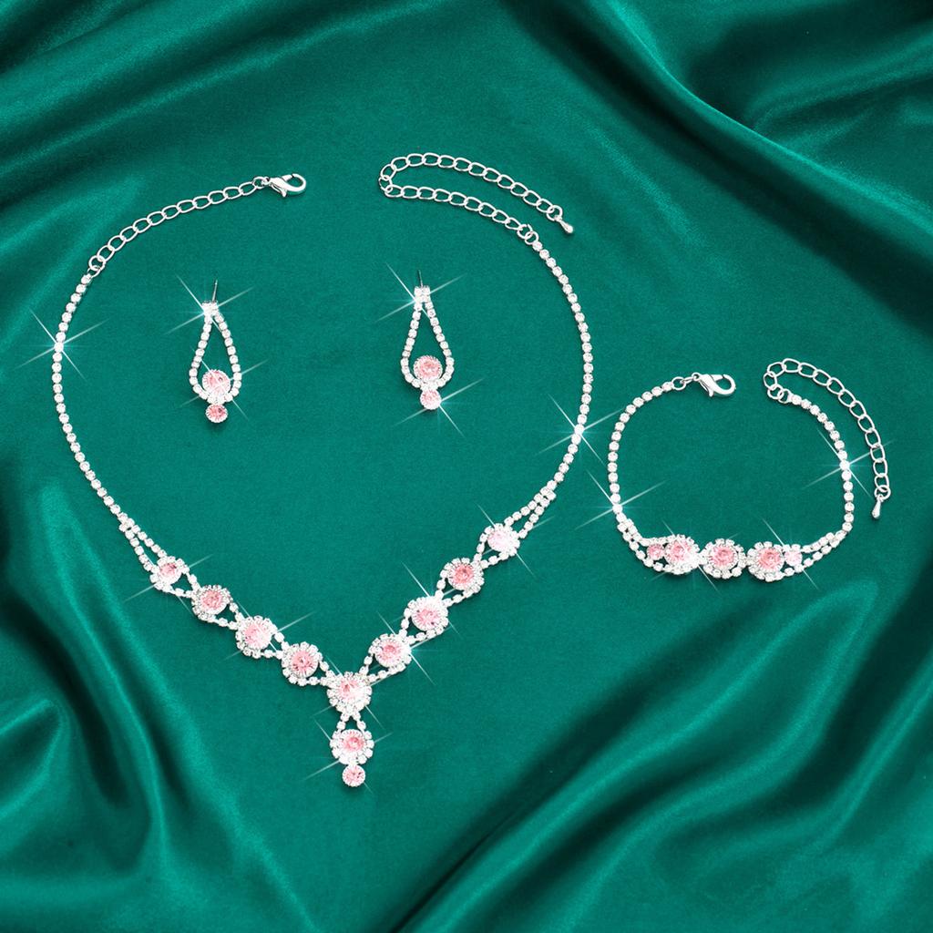 Shining Rhinestone Necklace Earrings Bracelet Jewelry Set for Women Wedding Bridal Crystal Choker Banquet Accessories