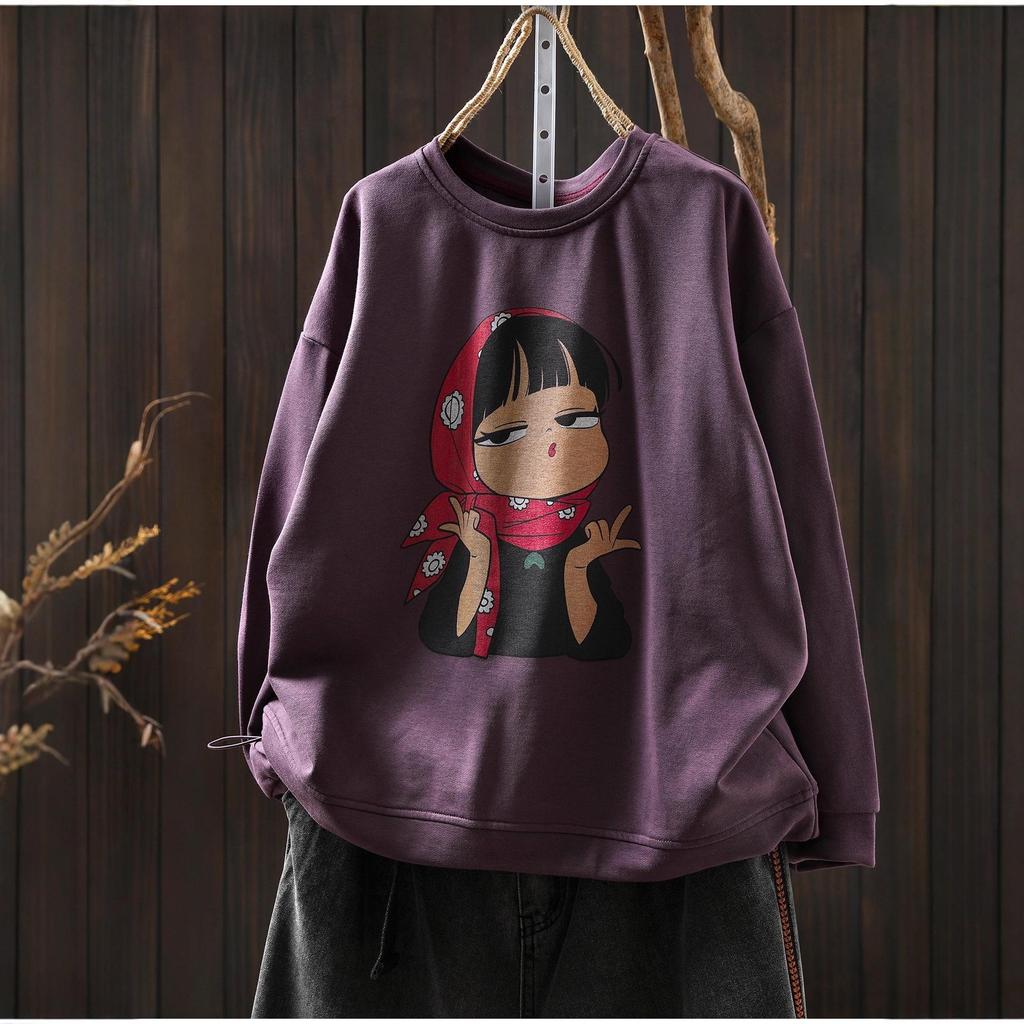 Damen Hoodie mit künstlerischem Cartoon-Print - Frühling/Herbst Lässig Rundhals Langarm