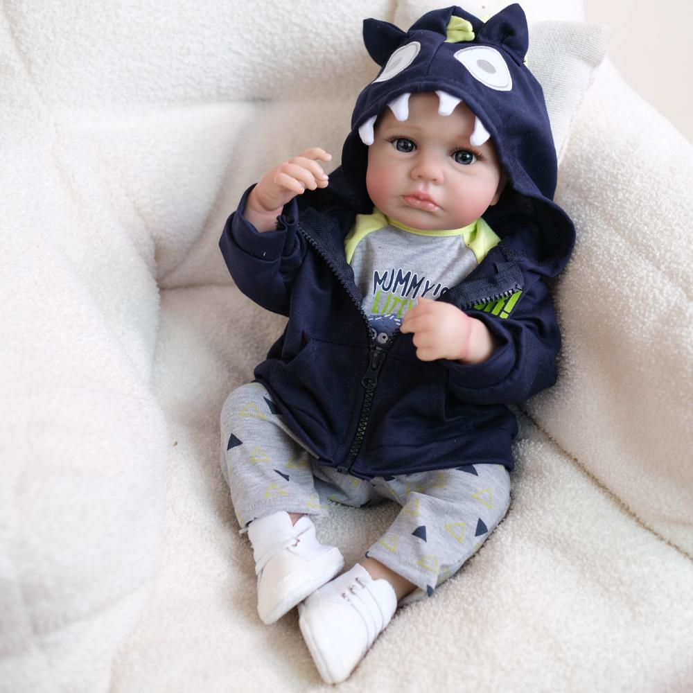 19 Inch Lifelike Reborn Baby Dolls LouLou Awake Soft Cloth Body Simulation Doll with Painted Hair Real Looking Newbborn Doll for Children Holiday Gift