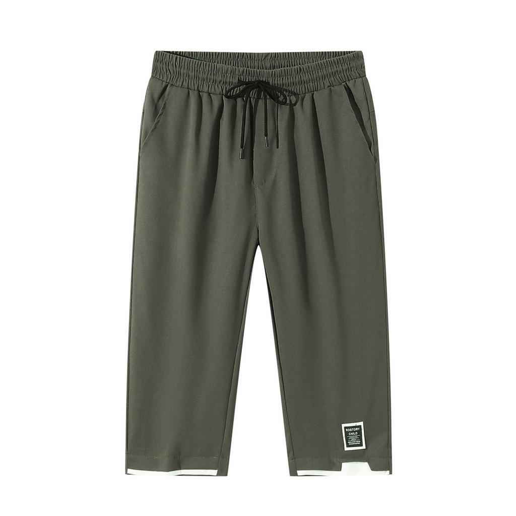 Herren Sieben-Viertel-Hose Elastischer Bund Kordelzug Tasche Lässig Strand Yoga Capri-Hose Leicht Bequem
