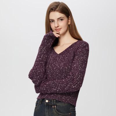 Damen Retro V-Ausschnitt Langarm Stricktop
