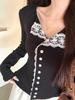 Women's Elegant Lace Spliced Long-Sleeve Cardigan - Slim-Fit, Chic & Versatile Winter Design