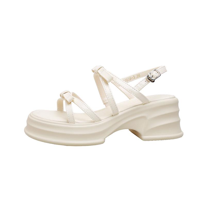 

New sandals women s fashion summer wear bow thin strap thick heel open toe silver platform high heel sandals 39 бежевый
