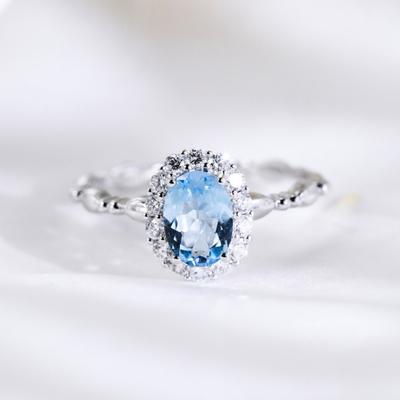 Yousheng Blauer Strassring für Damen Verstellbarer offener Silberring Zirkonia Schmuckaccessoire für Hochzeit Verlobung