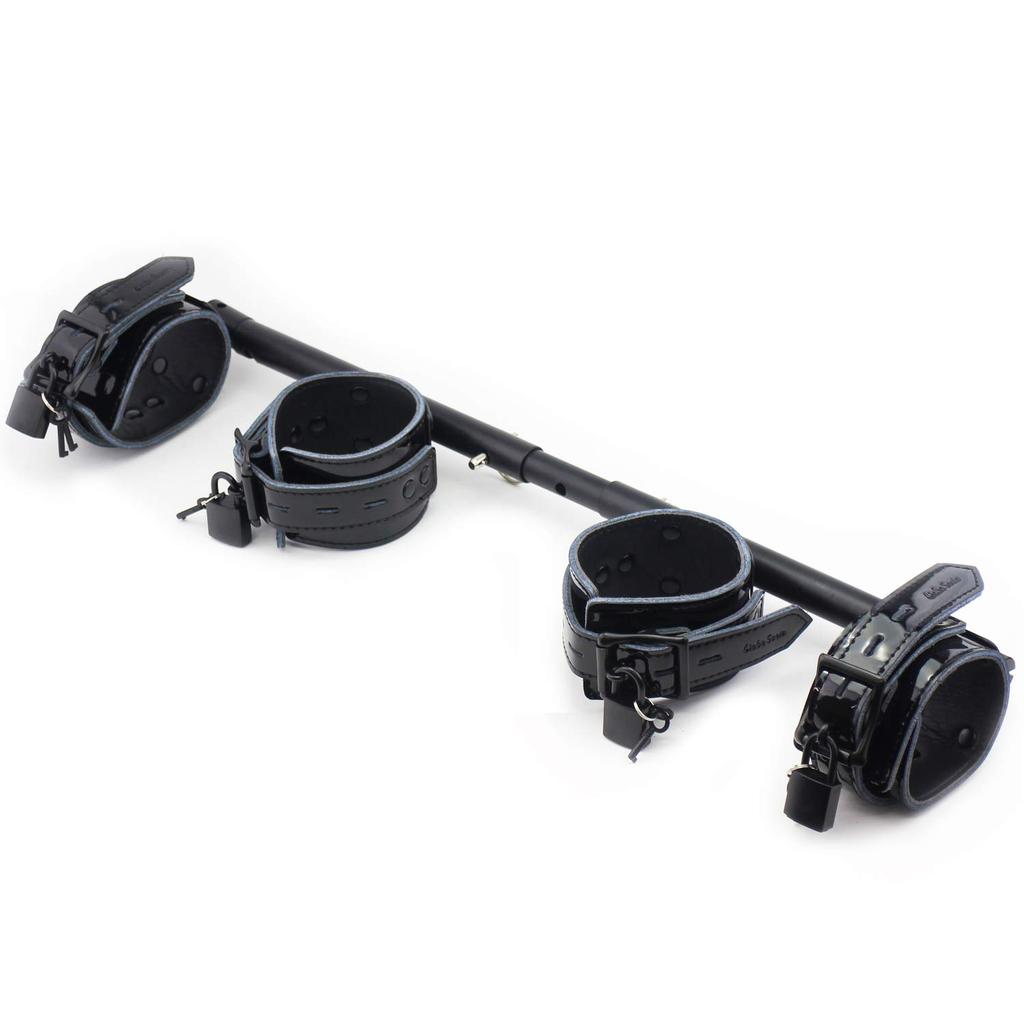Liebe Seele SM Goods Restraint Set Handcuffs Leg Shackles Steel Rod SM Play (Black)
