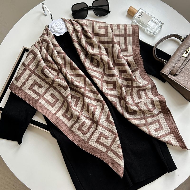 Letra Estampada Seda Imitada de Alta Qualidade Lenço de Seda Twill Decorativo Feminino