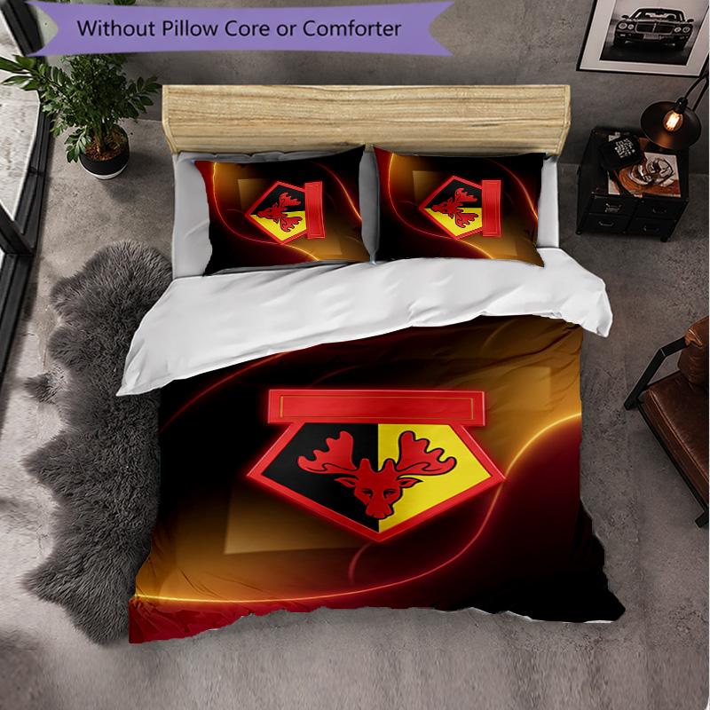 Watford Football 3 Piece Bedding Set Soft Duvet Cover Set with Pillowcases Printed Bedroom Decor Set for Home