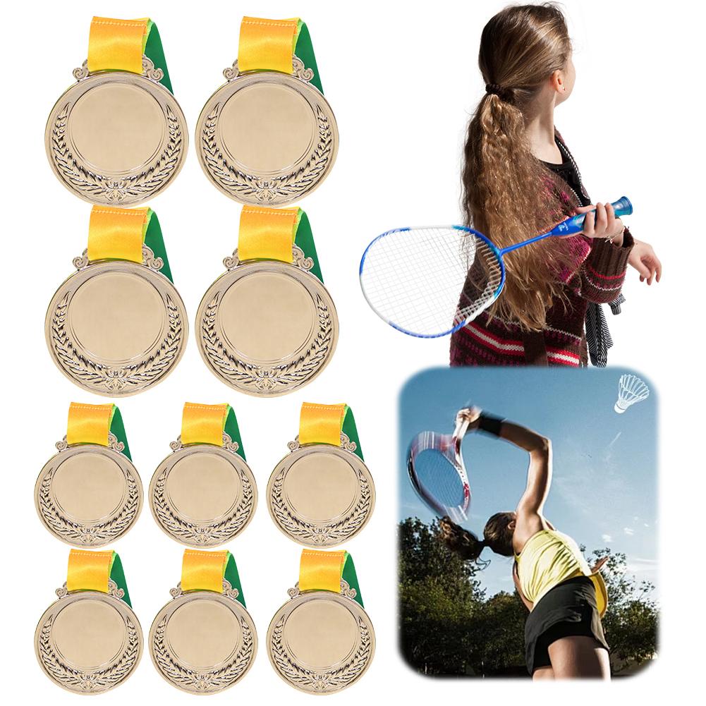 10Pcs Gold/Silver/Bronze Medal Sports Rewards with Neck Ribbon Students Rewards 5.2cm Competition Prize Medals for Sports Games