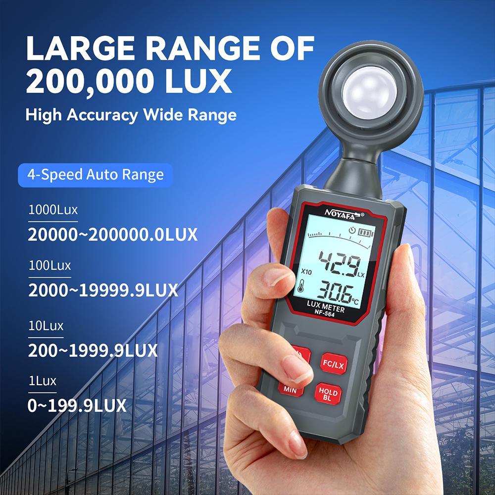 NOYAFA NF-564 Digitales Luxmeter Hohe Präzision Lichtmessgerät für Innen/Außen, 0-200.000 Lux, Automatischer Bereich & Datenhaltung
