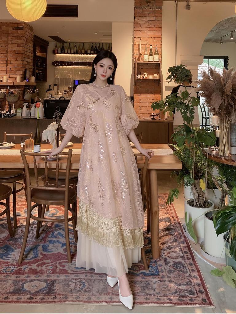 Summer 2026 Elegant Chinese Floral Embroidery Two-Piece Long Dress for Women, Style P0207.