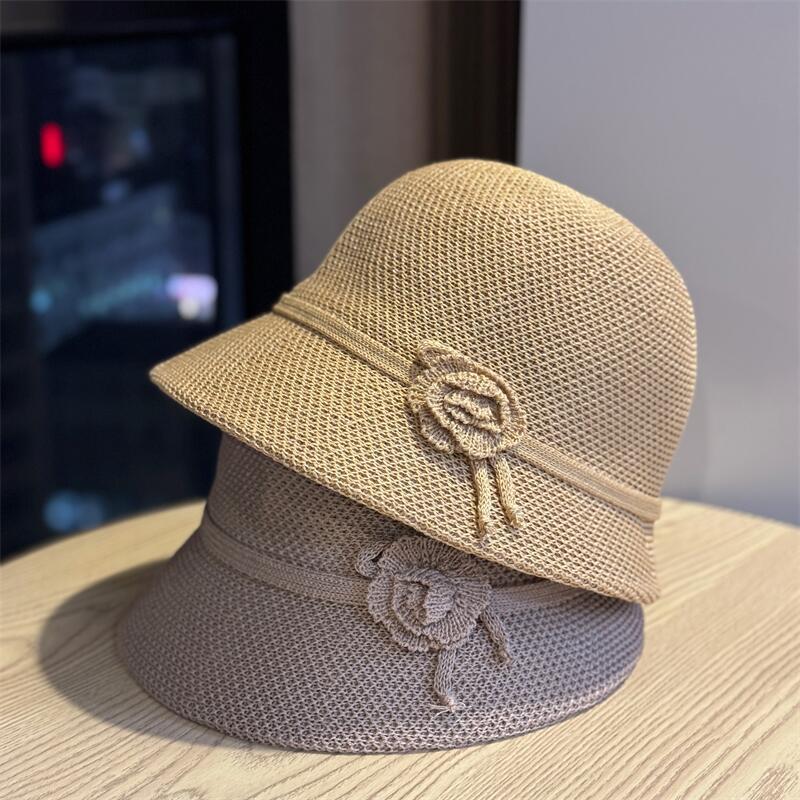 New Elegant Japanese-style Small-brimmed Bucket Hat for Women, Breathable Single-layer Sun Hat for Spring and Summer, Knitted Cool Hat, Sun