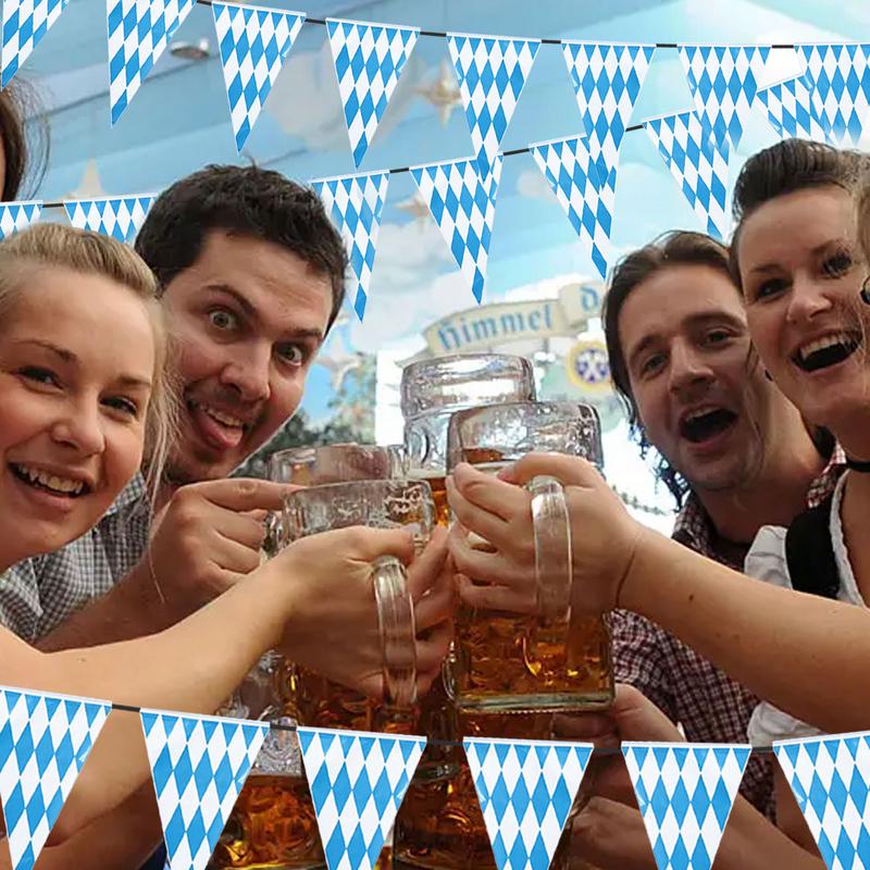 Oktoberfest Banner 32.8 Feet Blue White Banners Pennant Decorations German Theme Party Supplies Blue & White Design For Outdoors