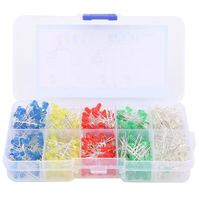 500 Stück LED Leuchtdioden Glühbirne Runde Lampen Sortierte Kits Box 5 Farben 3mm F3