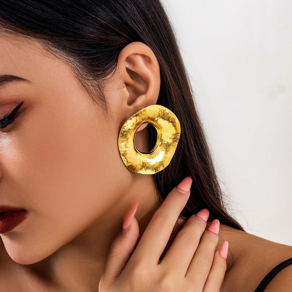 Lacteo Steampunk Unregelmäßige Runde Ringe Charm Ohrstecker für Damen Mode Goldfarbe Metall Ohrstecker Damenschmuck Party Geschenke