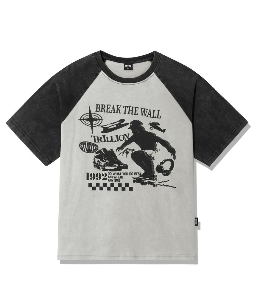 TRILLION Skateboard Pigment Graphic Raglan Short Sleeve_Charcoal