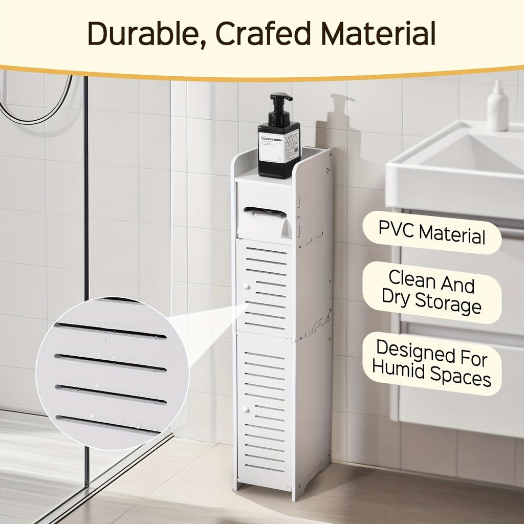Compact Storage Unit for Bathrooms, Designed with A Slim Profile and Made From Durable PVC. Perfect for Small Areas, Easy To Put Together