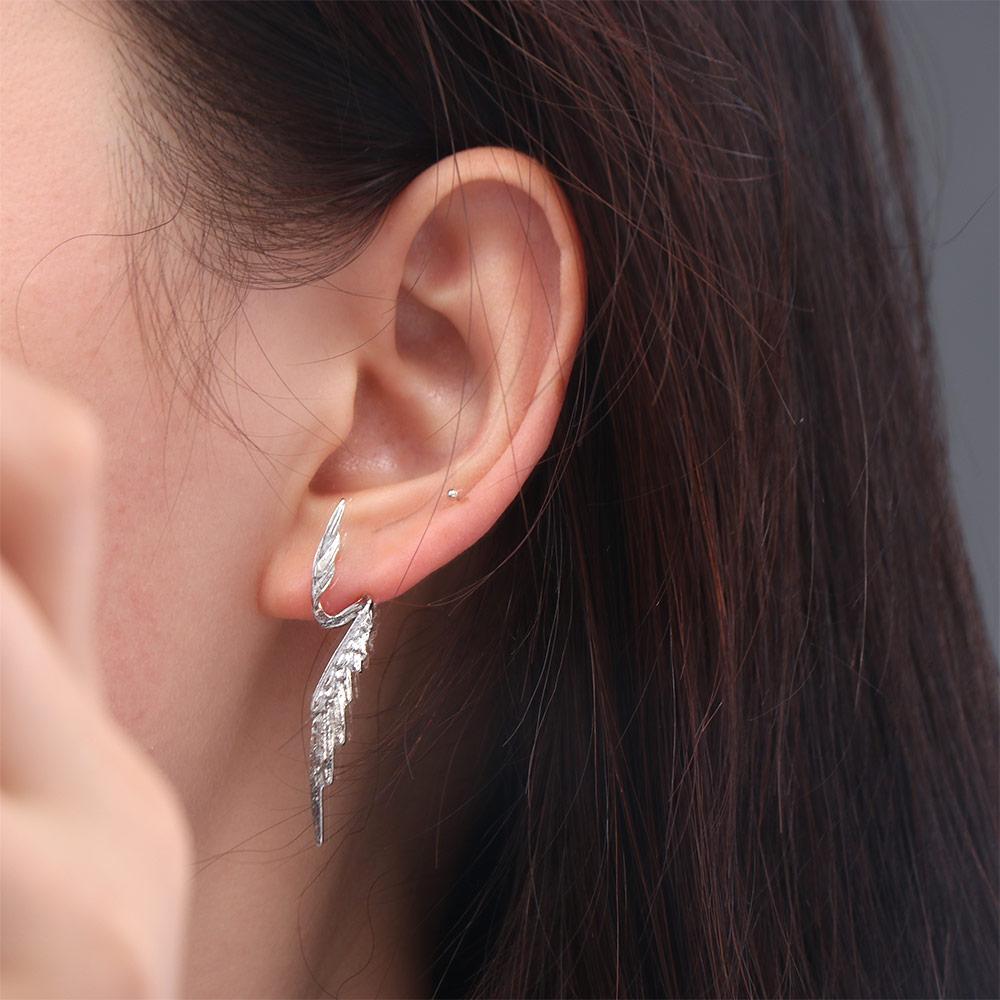 Silver Color Ear Clips Wings Shape Dangle Earrings Simple Elf Ear Cuff Women