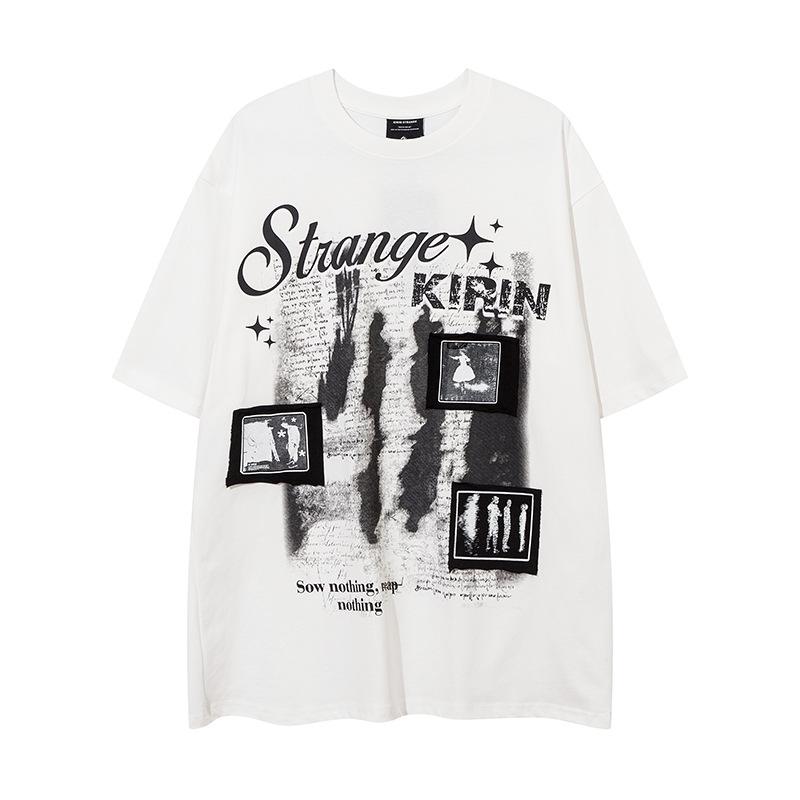 

YPRS Мужская и женская американская вышитая футболка оверсайз с коротким рукавом и круглым вырезом - летний парный стиль M белый