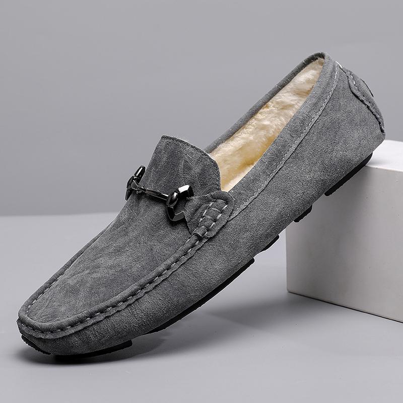 Fashion Men Casual Shoes Fashion Men Fur Handmade Suede Genuine Leather Mens Loafers Moccasins Slip On Men's Flats Male Driving Shoes