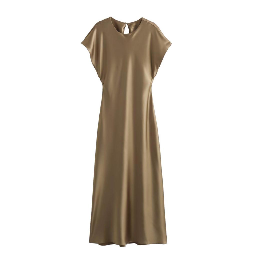 ZARZ European & American Style Versatile Women's Silk Satin Midi Dress