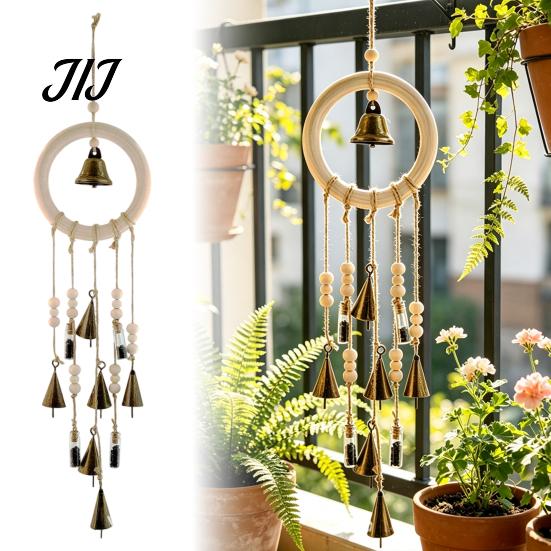 Unique Holiday Gifts for Friends Vintage Metal Wind Chimes with Bells And Wishing Bottle, Rustic Witch Artistic Door Decor Wood Ring, Bohemian